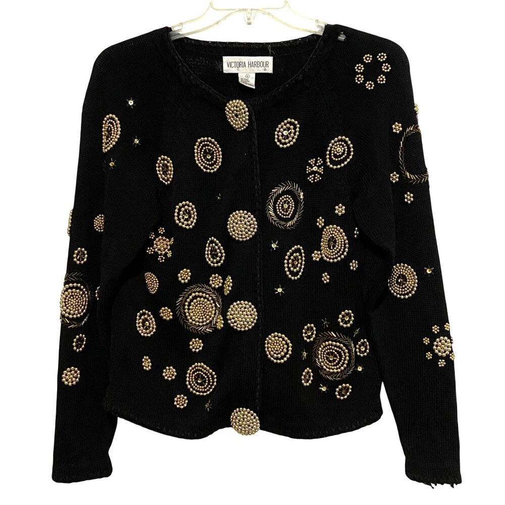 Vtg Beaded Embellished Cardigan‎ Sweater S Hollywood Regency Project Piece Prop